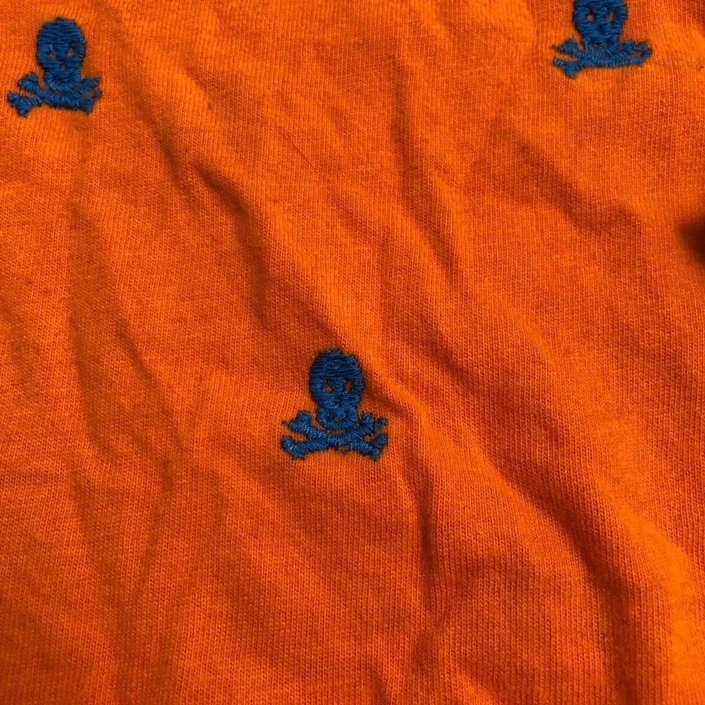 Gap skull print layered look orange blue gray long sleeve polo shirt